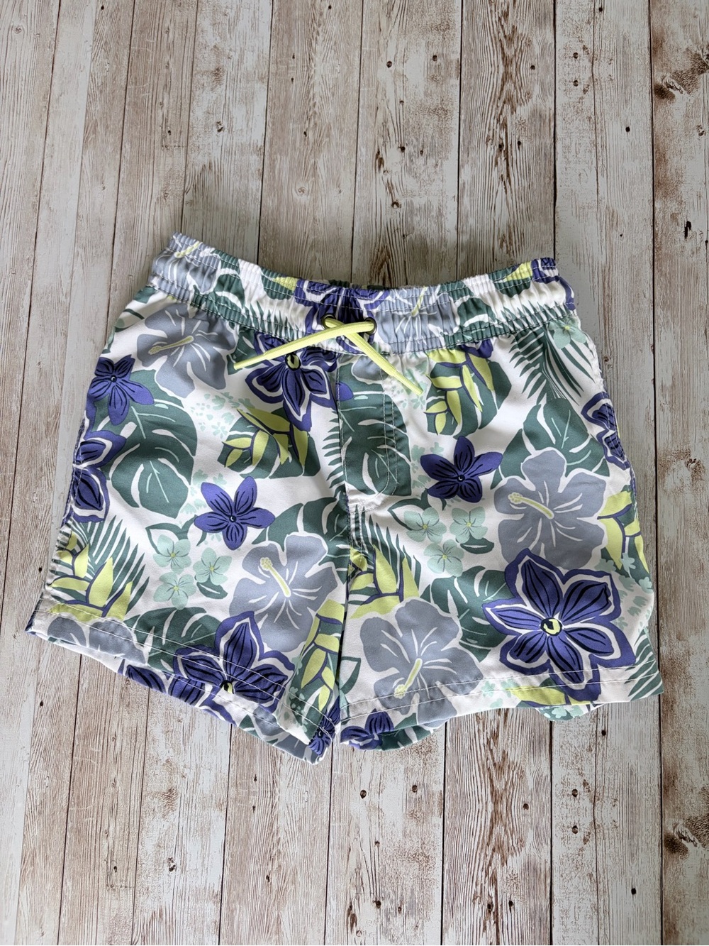 Carter's White Swim Trunks with Blue, Green & Yellow Floral Design